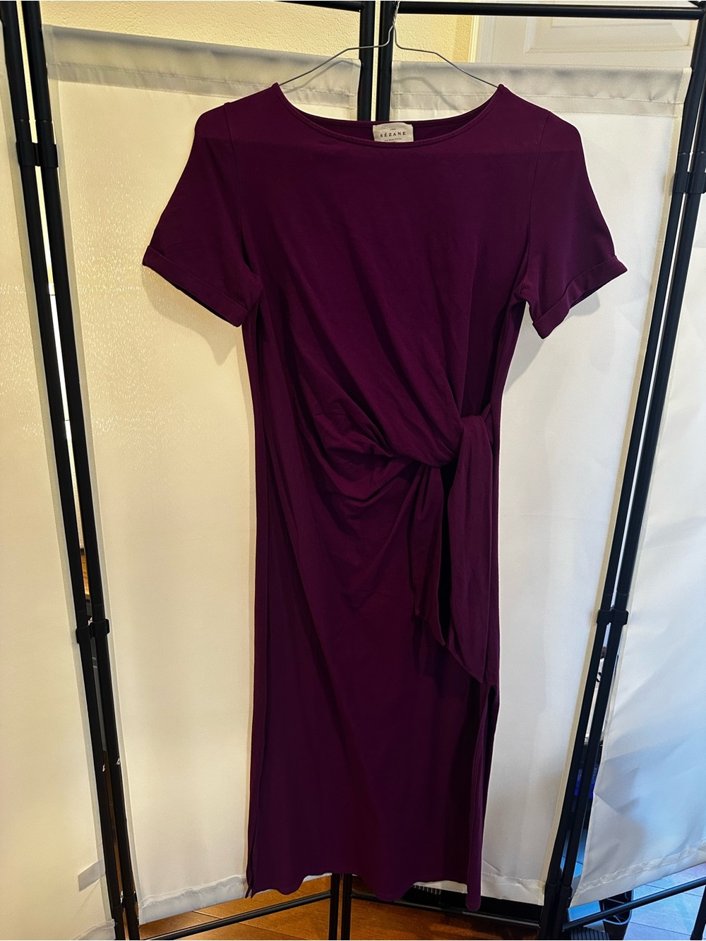Sézane  Purple Tie-Waist Short Sleeve Dress